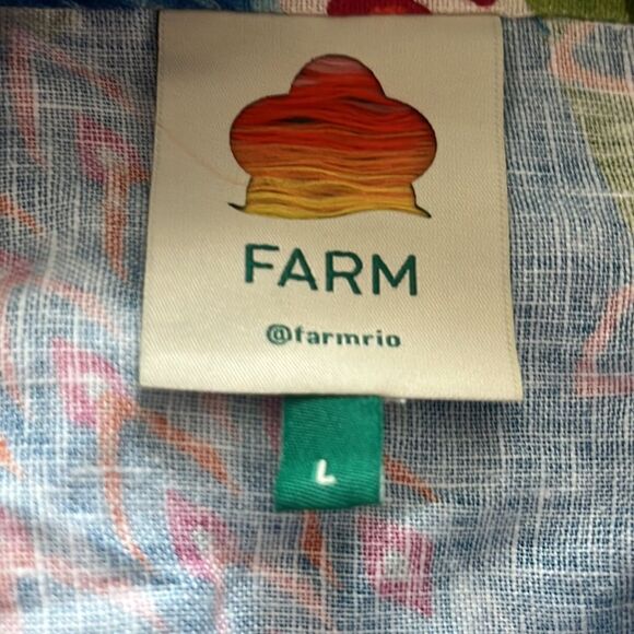 NWT FARM Rio Macaw Mini Dress Large Blue Green 100% Linen Tropical Nordstrom - Picture 6 of 8